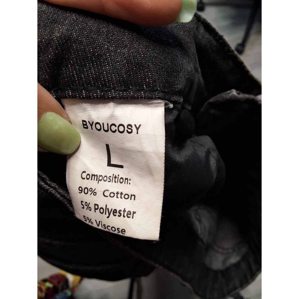 BYOUCOSY Womens Distressed Wide Leg Jeans Faded Black High Rise Ripped Size L - Picture 4 of 5